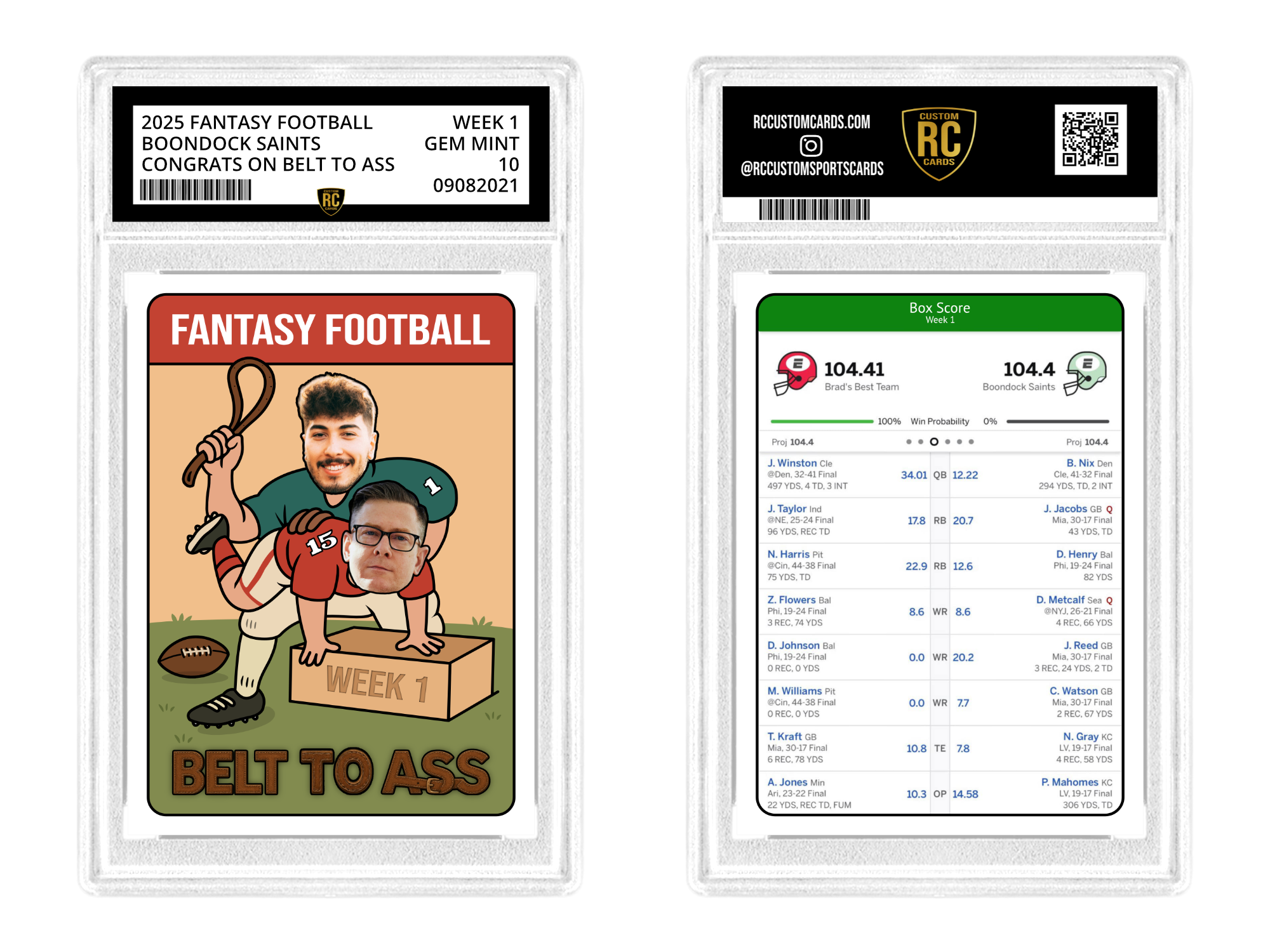 Fantasy Football "BTA" Graded Card RC Custom Cards Fantasy Football "BTA" Graded Card RC Custom Cards