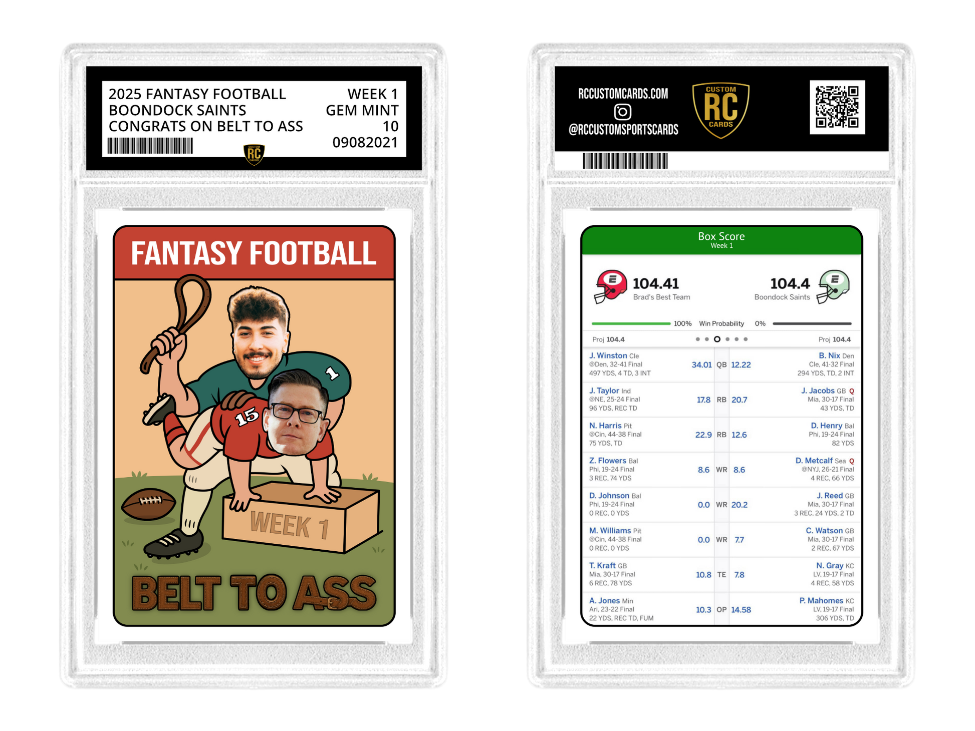 Fantasy Football "BTA" Graded Card RC Custom Cards Fantasy Football "BTA" Graded Card RC Custom Cards