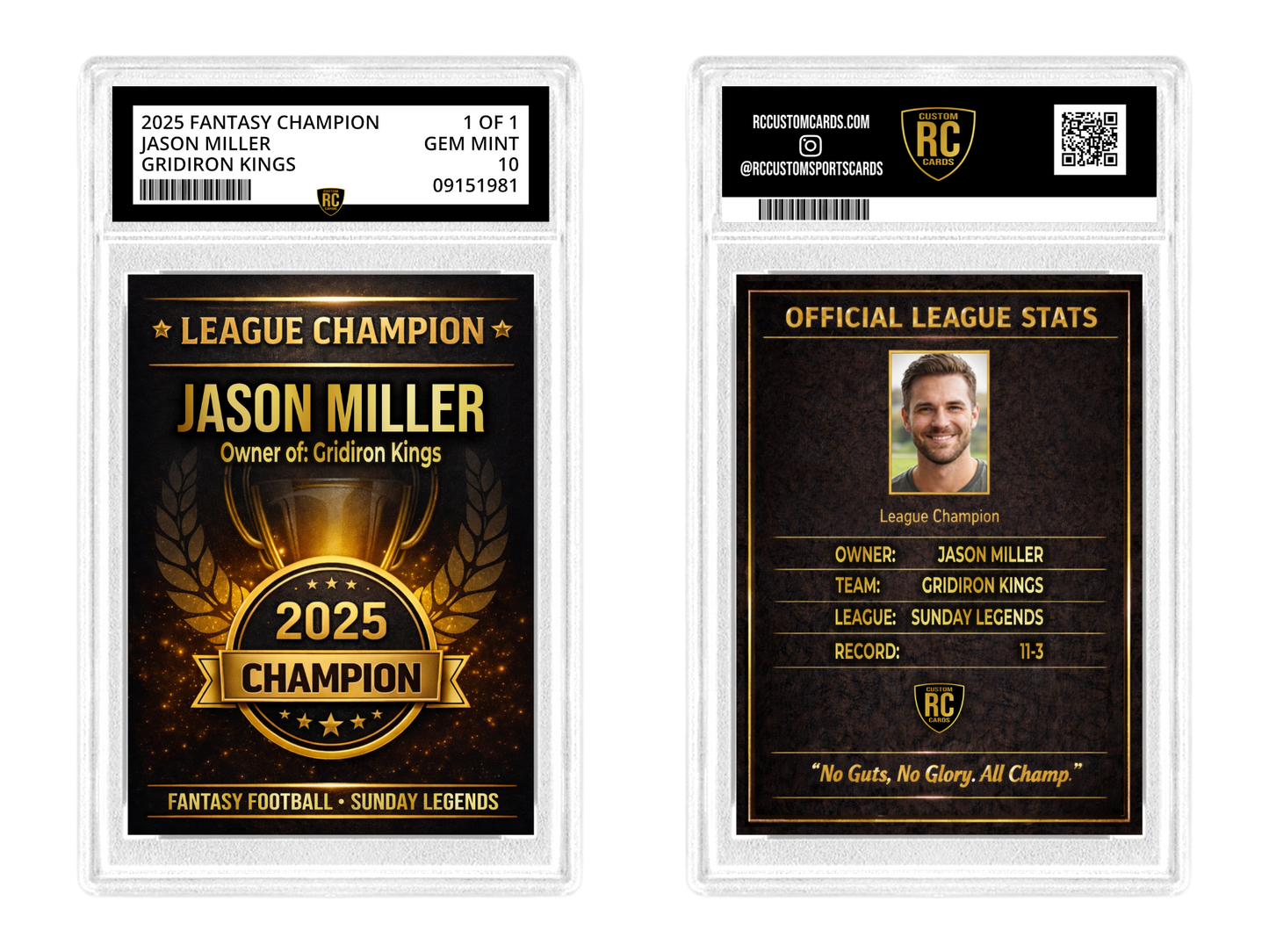 Fantasy Football "Champion" Graded Card RC Custom Cards Fantasy Football "Champion" Graded Card RC Custom Cards