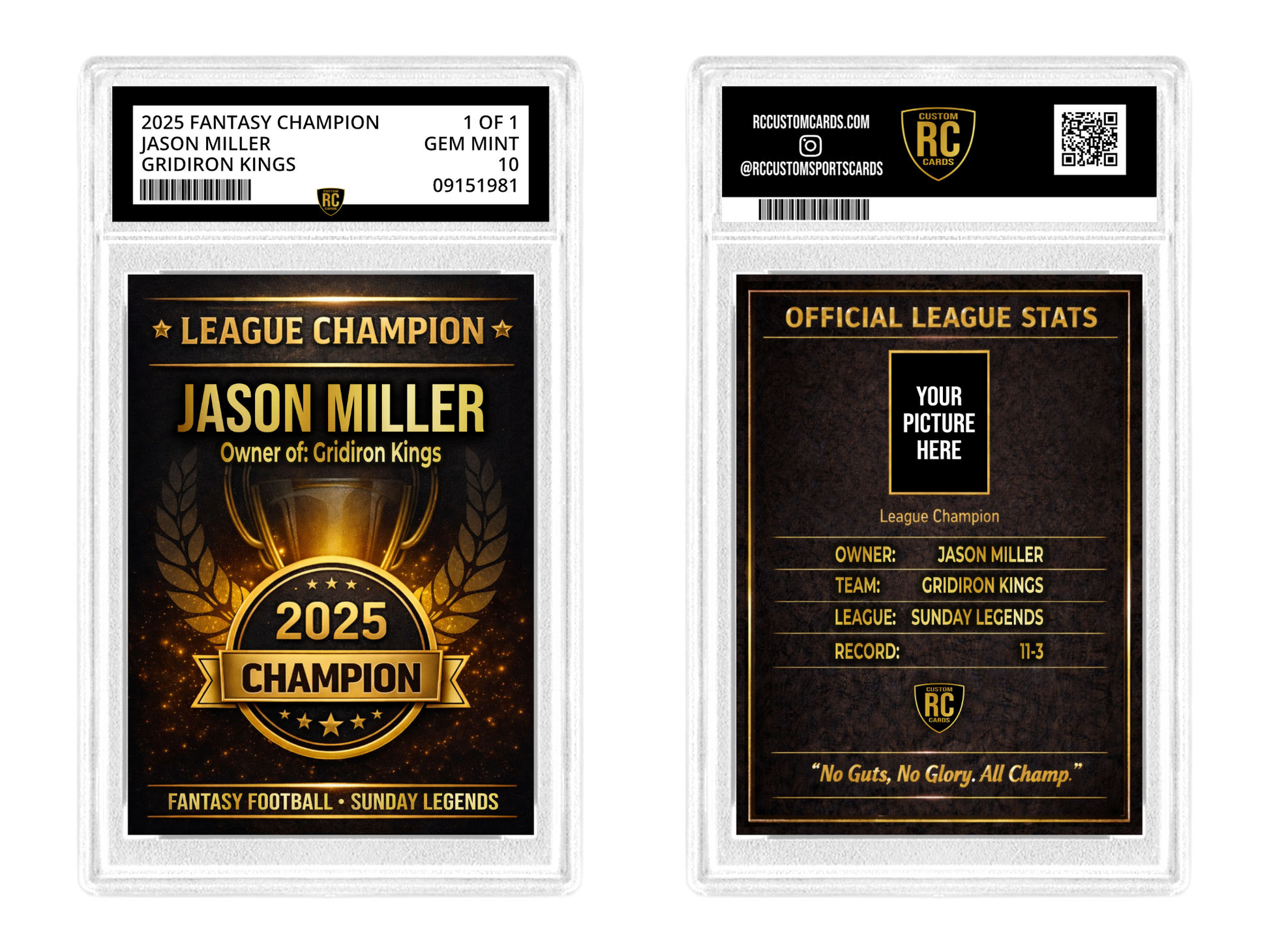 Fantasy Football "Champion" Graded Card RC Custom Cards Fantasy Football "Champion" Graded Card RC Custom Cards