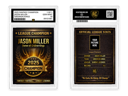 Fantasy Football "Champion" Graded Card RC Custom Cards Fantasy Football "Champion" Graded Card RC Custom Cards